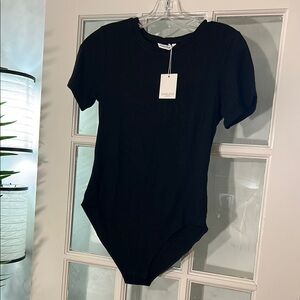 Black Fitted Bodysuit with Short Sleeves